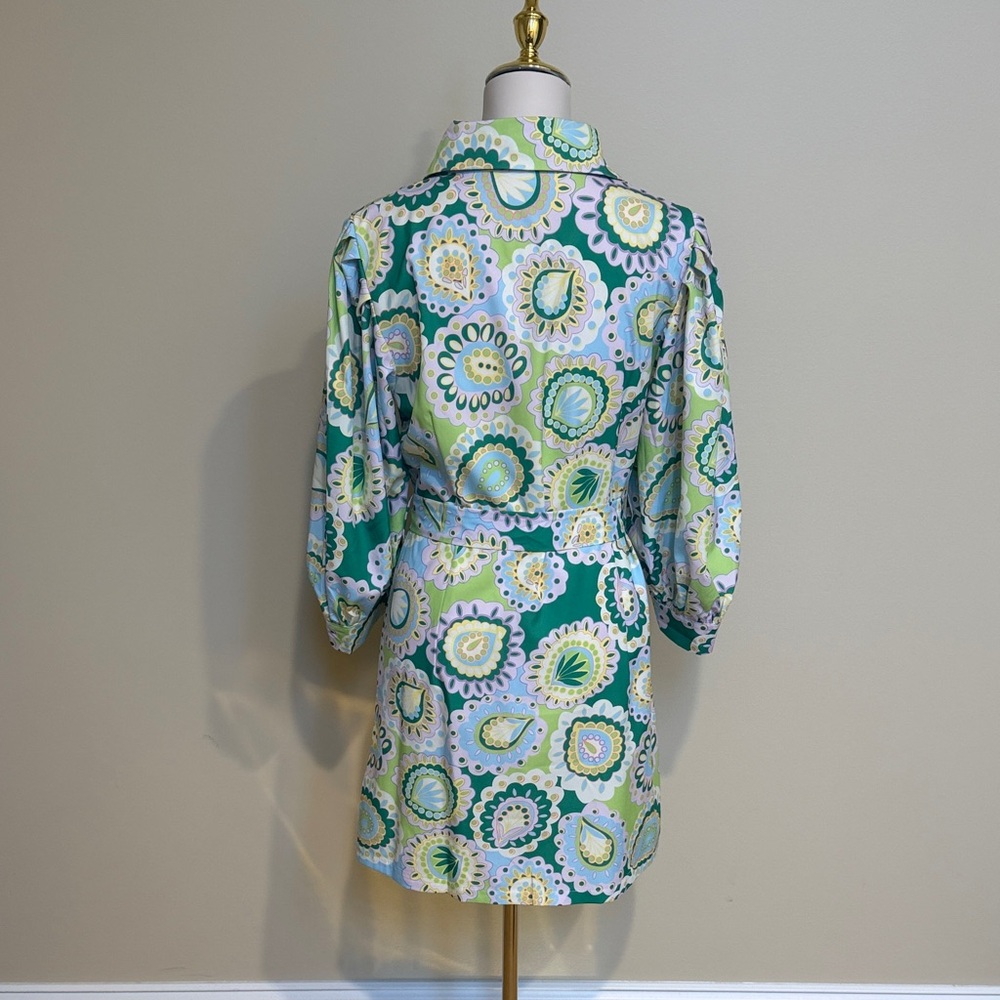 SundayUp Belted Paisley Shirt Dress Size M Retro Mod Pastel Green Blue Lilac - Picture 6 of 8